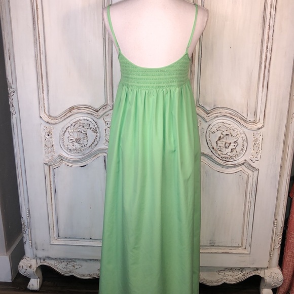 ZARA Empire Smocked Bodice Spaghetti Strap Lime Sherbet Green Maxi Dress Size M - Picture 8 of 10